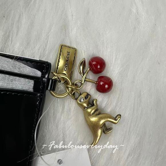 Coach Essential Card Case in Spazzolato Leather with Charm CCD81 Brass/Black NWT - Picture 5 of 6